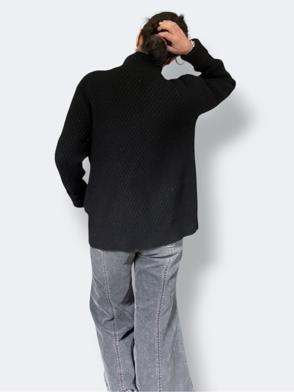 Built by Wendy Black Cable Knit Virgin Wool Zip Up Sweater Jacket - Picture 2 of 14